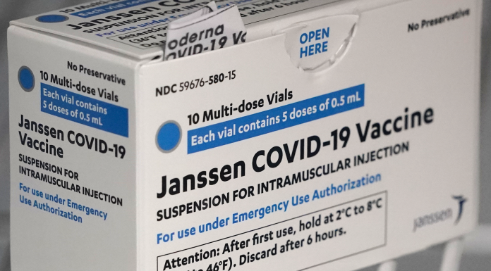 A box of the Johnson & Johnson COVID-19 vaccine