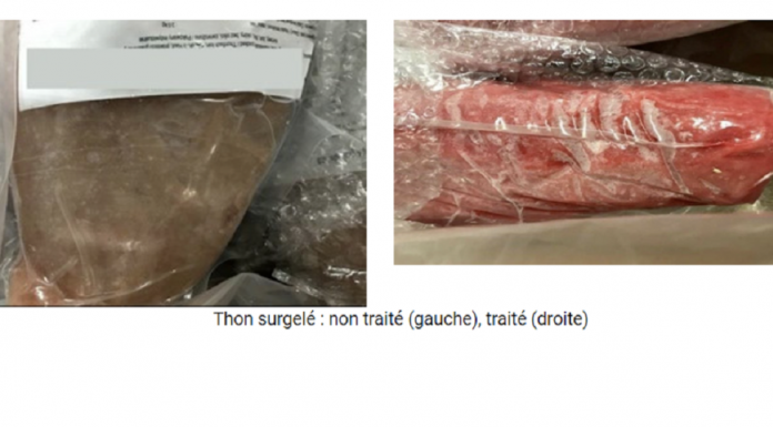 Untreated frozen tuna on the left. When treated on the right. Picture: AFSCA