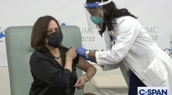 Vice President-elect Kamala Harris received the Moderna COVID-19 vaccine at United Medical Center in Washington, D.C. on December 29, 2020. BY C-SPAN