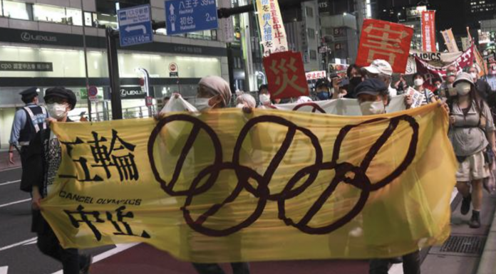 Protesters call for the cancellation of the Tokyo Olympics