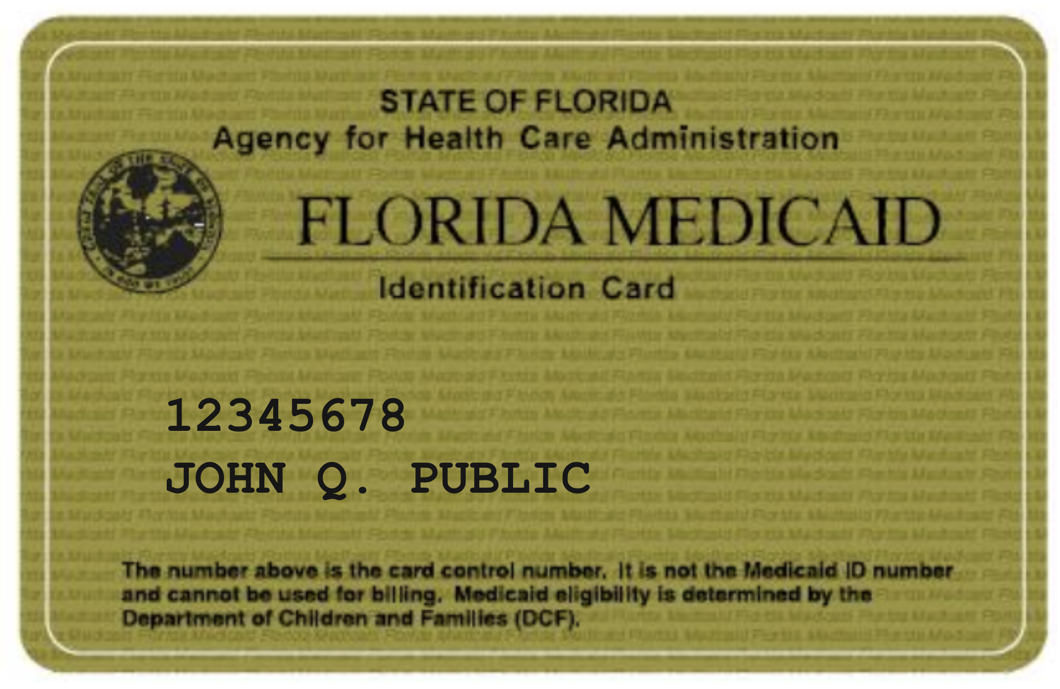 Sample Florida Medicaid Card