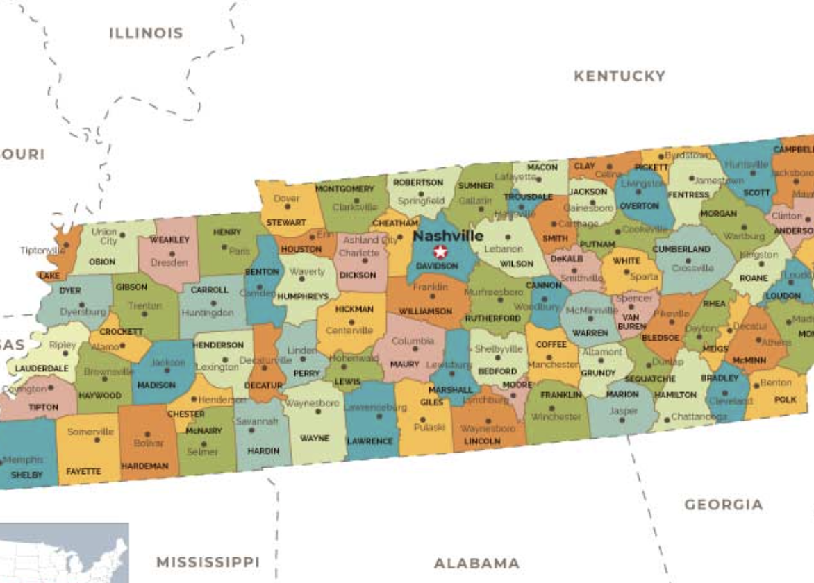 World Map Tennessee County Map – USA States