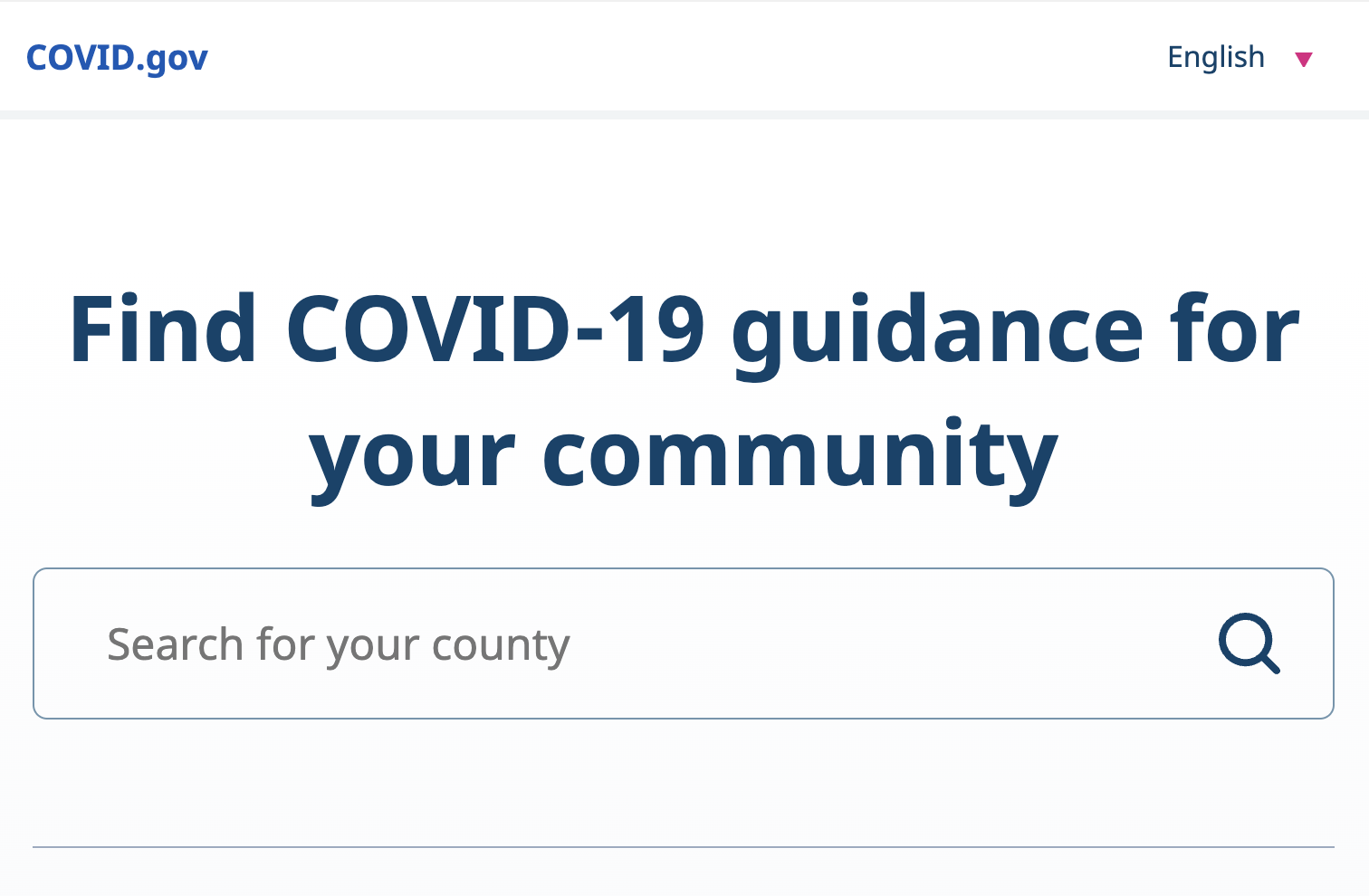 Screenshot of Covid.gov website