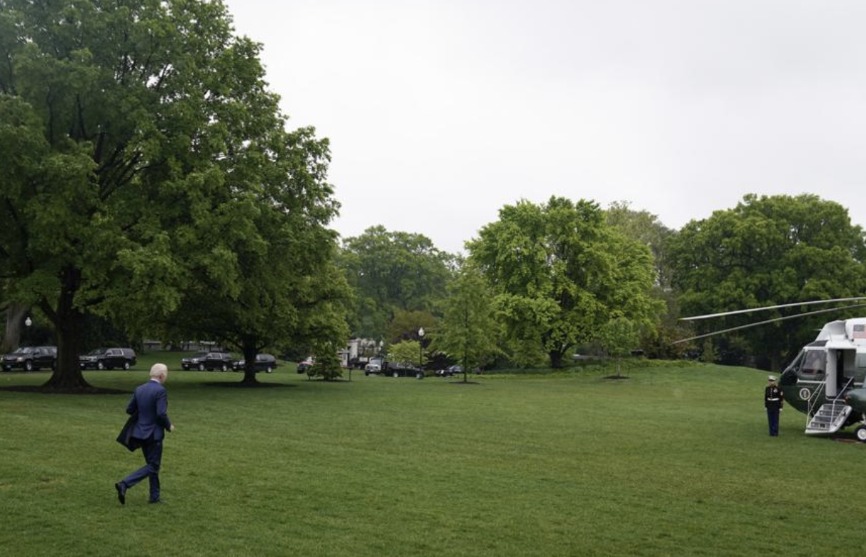 President Joe Biden walks to board Marine One on the South Lawn of the White House