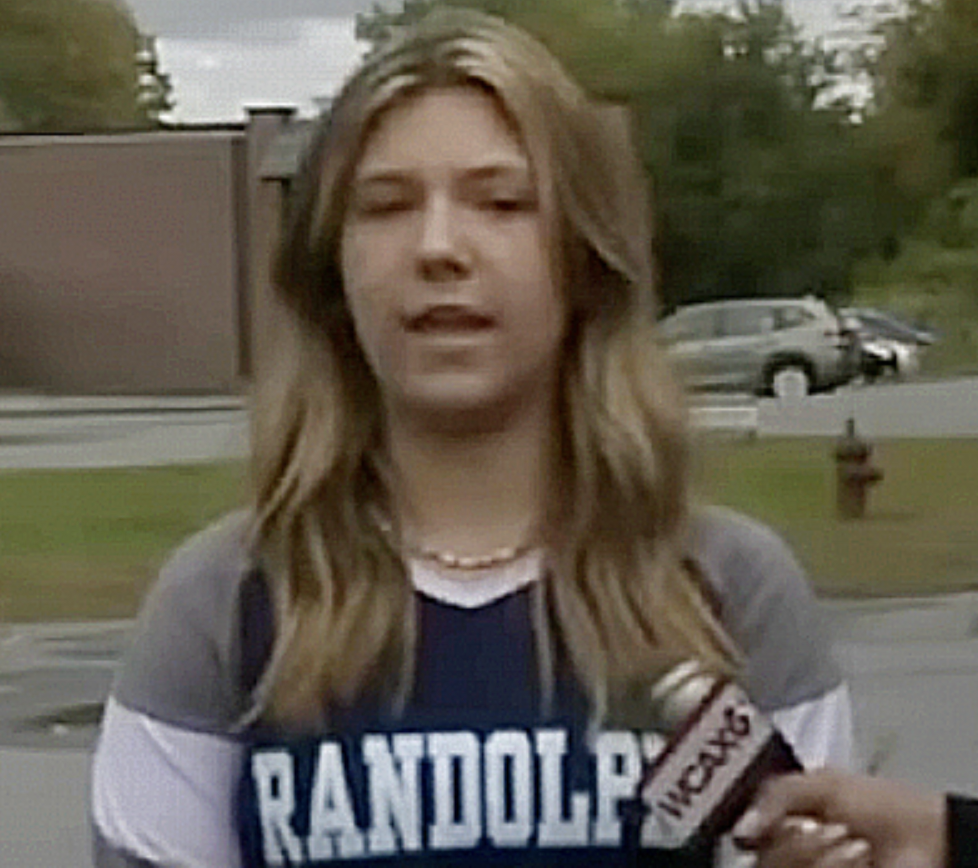 A Randolph Union volleyball player speaks with the media.