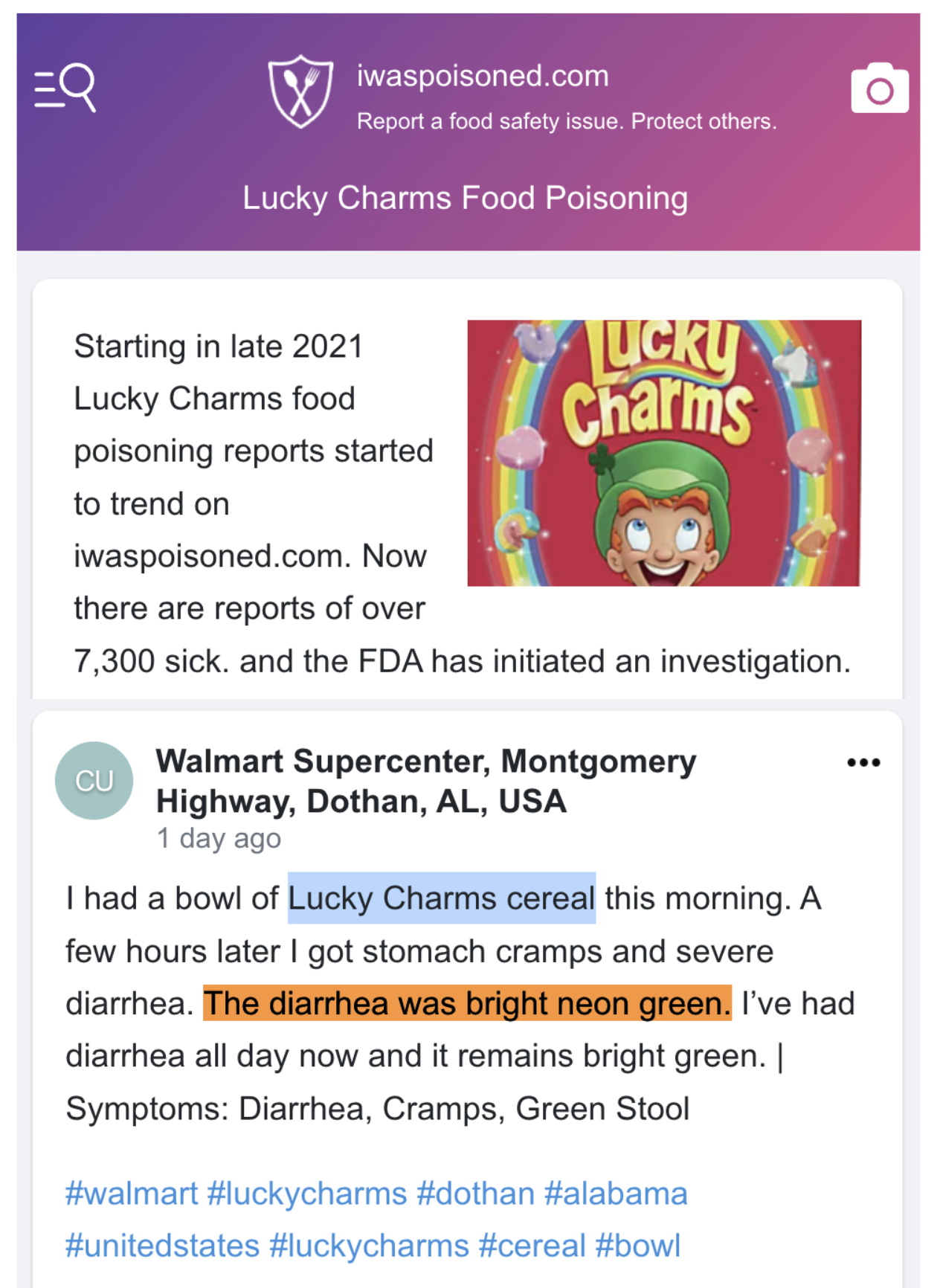 SCREENSHOT, Lucky Charms Food Poisoning