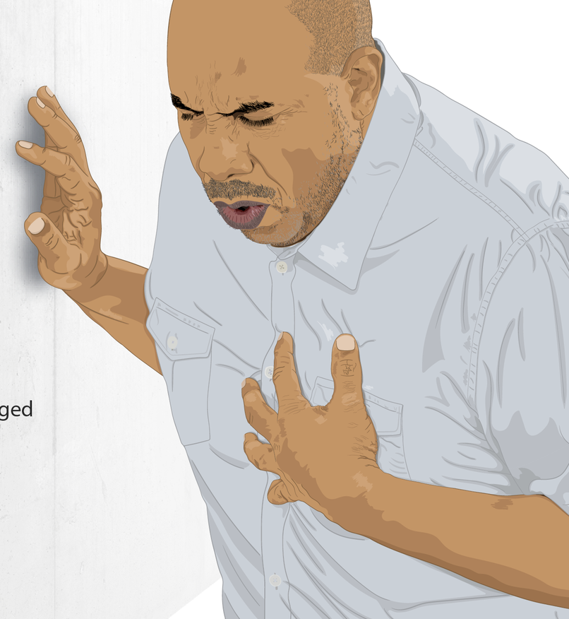 Depiction of a person suffering from a heart attack