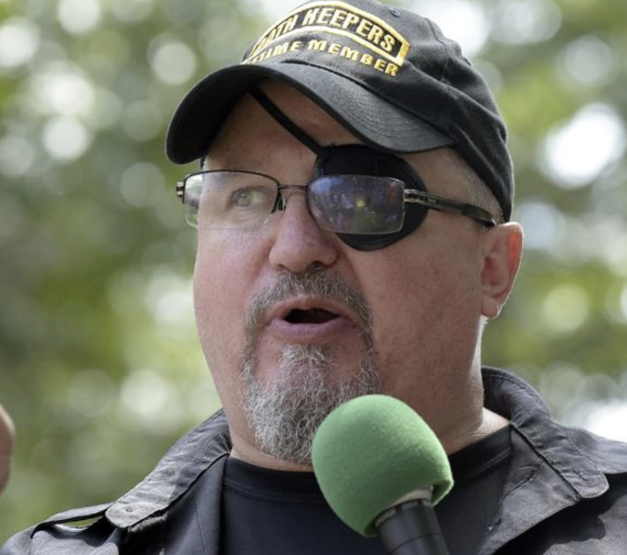 FILE - Stewart Rhodes, founder of the citizen militia group known as the Oath Keepers speaks during a rally outside the White House in Washington, on June 25, 2017. The seditious conspiracy trial against Rhodes and four associates is raising fresh questions about intelligence failures in the run-up to Jan. 6, 2021, that appear to have allowed Rhodes’ antigovernment group and other extremists to mobilize in plain sight. (AP Photo/Susan Walsh, File)