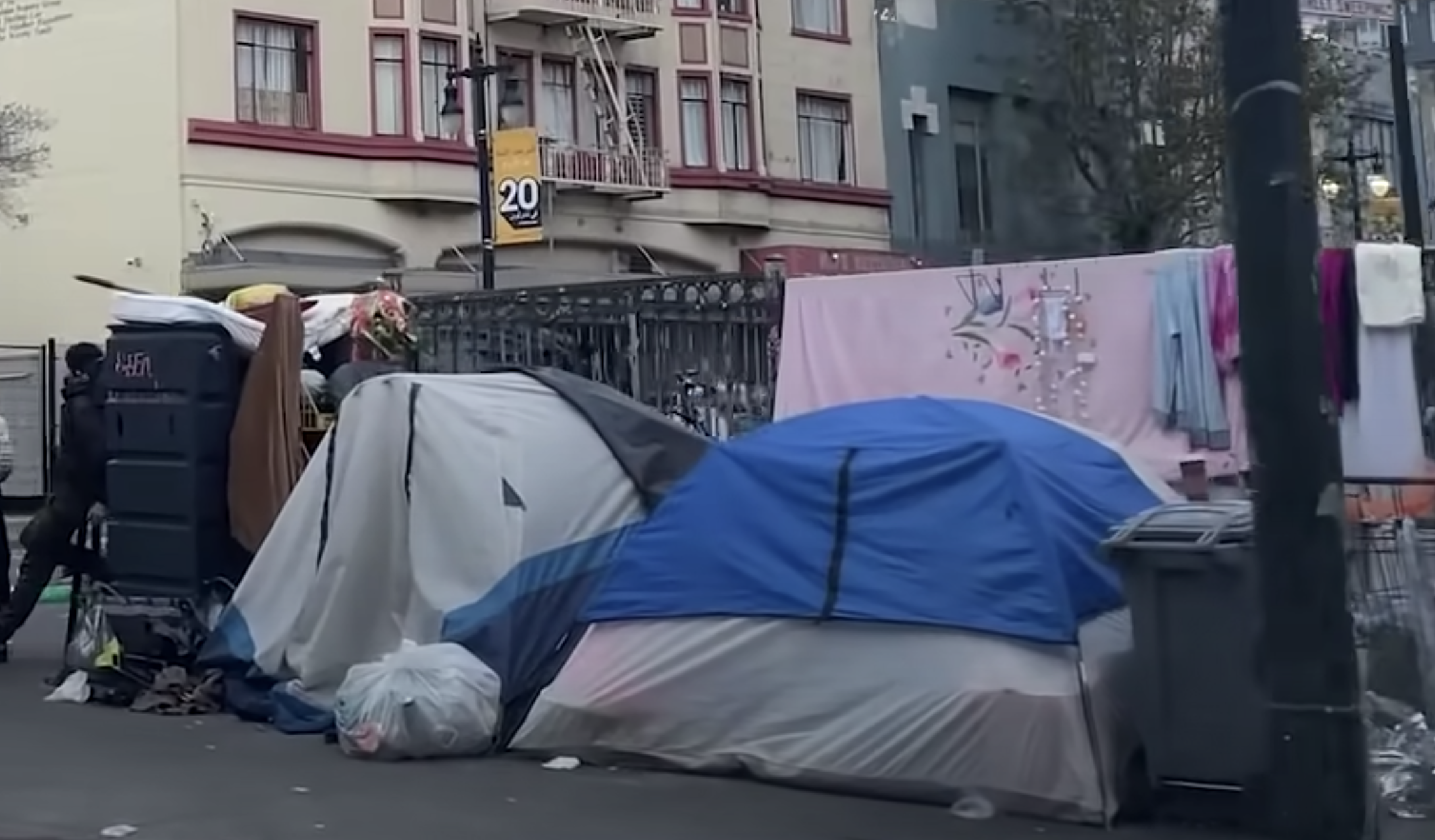Homeless camp on a San Francisco sidewalk
