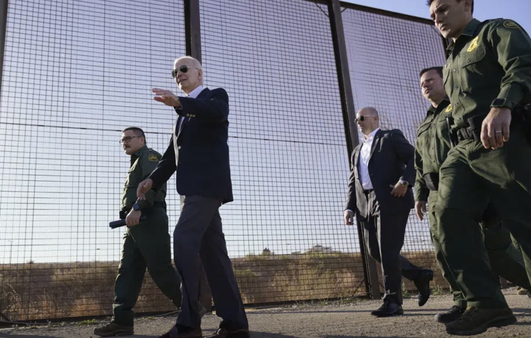 FILE - President Joe Biden walks along a stretch of the U.S.-Mexico border in El Paso Texas, Jan. 8, 2023.