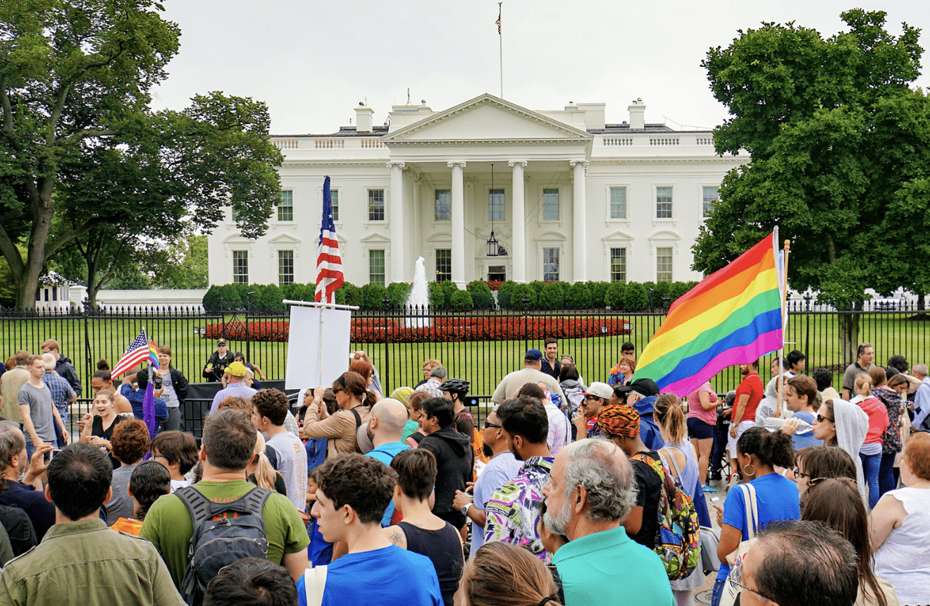 Demonstrators gather outside the White House in 2017 to protest the Trump administration’s reversal of an Obama-era policy that allowed transgender people to openly serve in the military. The Pentagon has since announced new polices to protect trans service members.