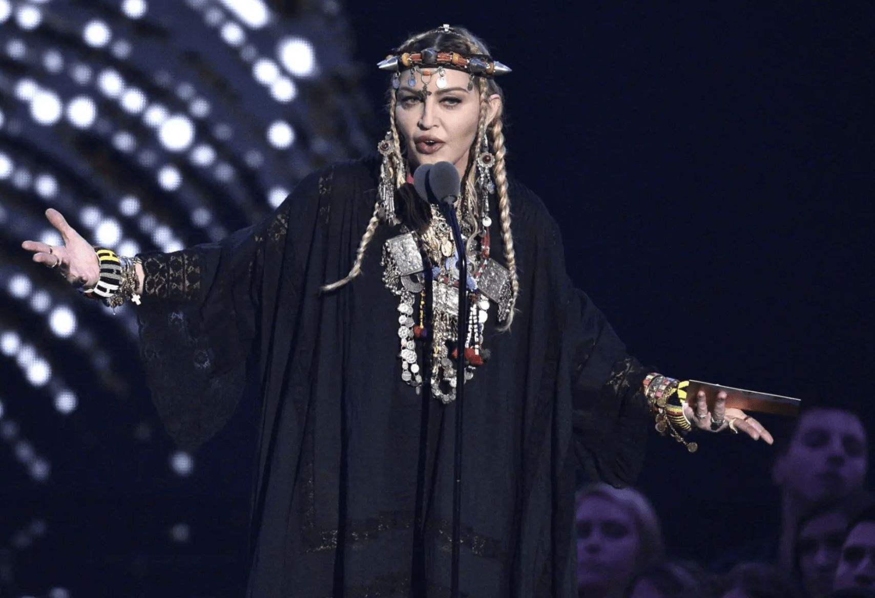 Madonna presents a tribute to Aretha Franklin at the MTV Video Music Awards at Radio City Music Hall in New York in 2018. (Chris Pizzello, Invision/AP)