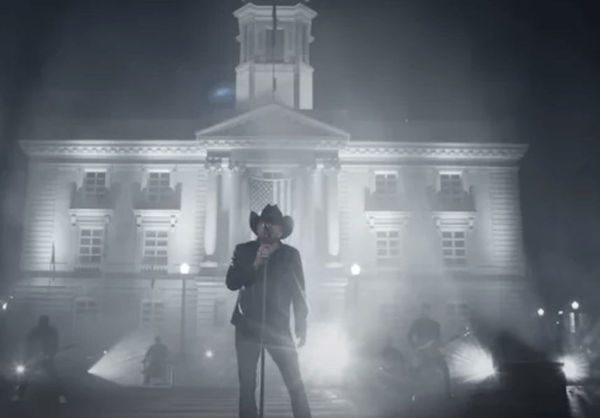 A screenshot of the music video from Jason Aldean's recent pro-law enforcement song.