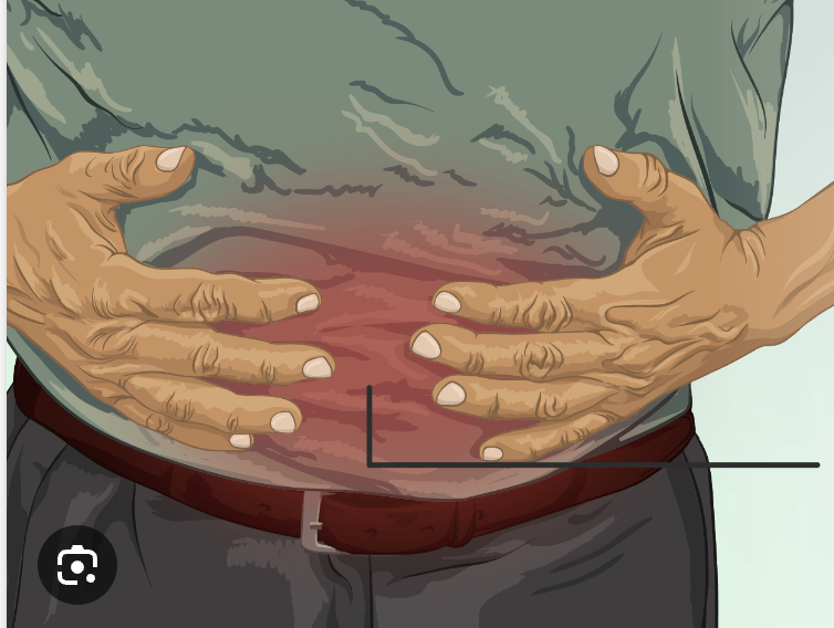 Depiction of a person suffering from abdominal pain
