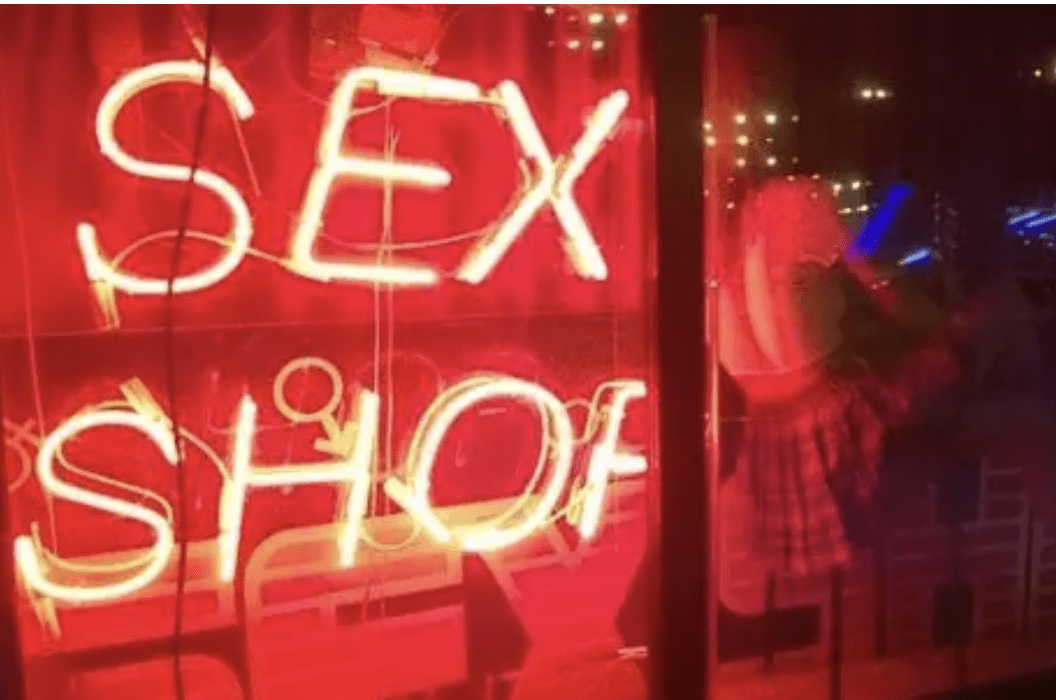 Neon lights up a sex shop. / wikimedia
