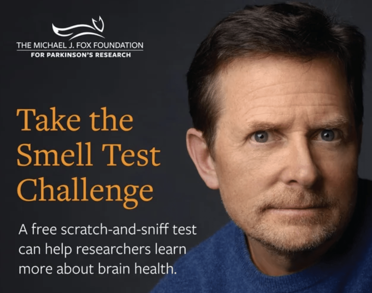 Smell Loss and Brain Health graphic featuring Michael J. Fox