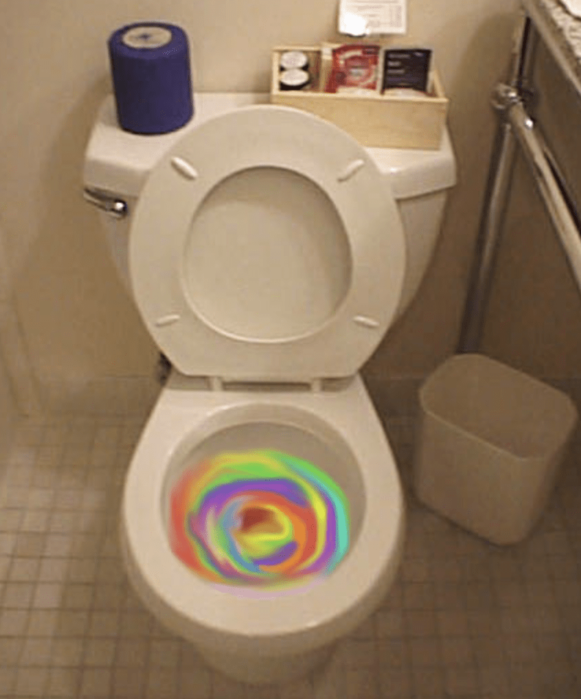 Rainbow swirl in toilet bowl