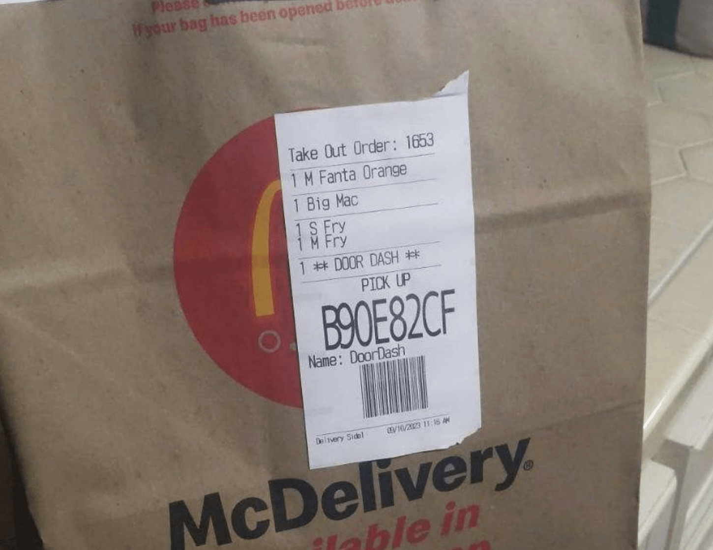 McDonald's Doordash order